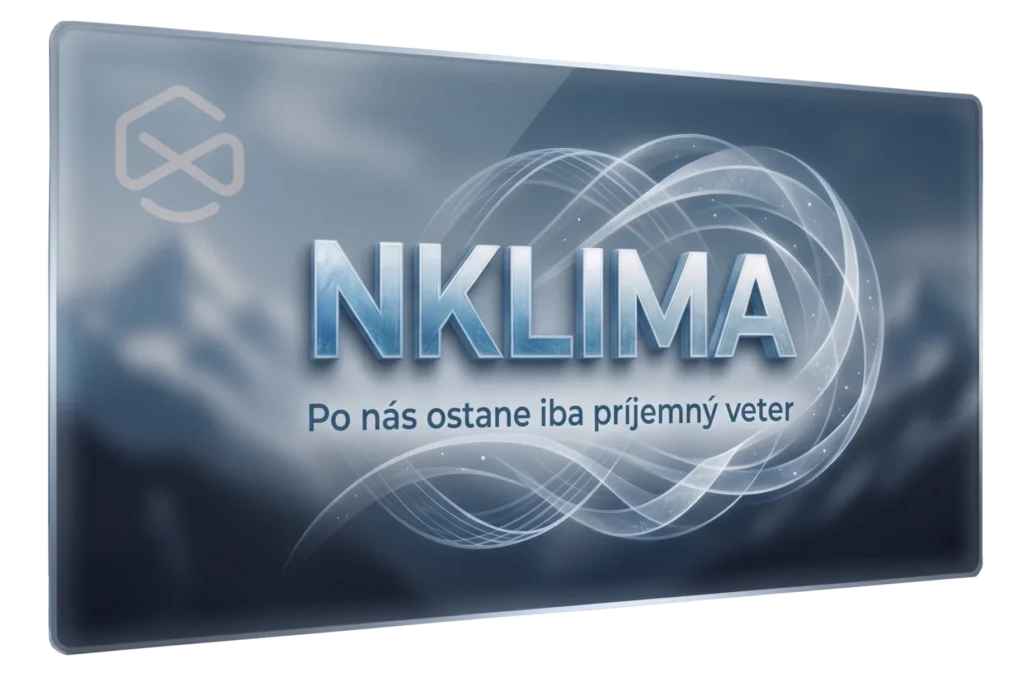 Logo NKLIMA – montáž a servis klimatizácie, slogan „Po nás ostane iba príjemný veter“