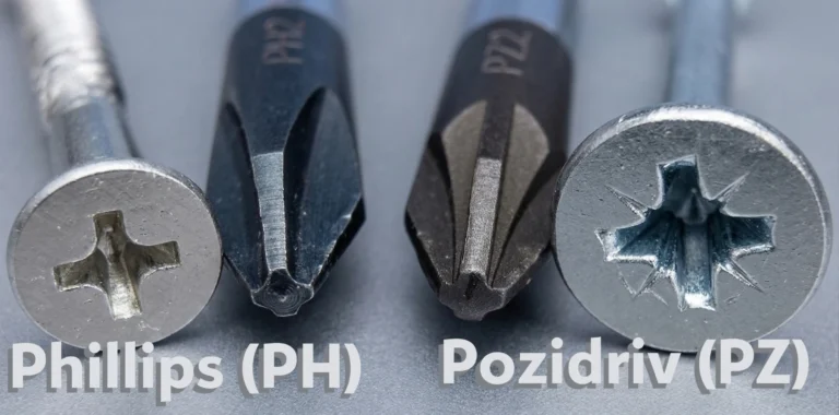 Makro záber skrutiek s krížovou hlavou Phillips a Pozidriv a zodpovedajúcich skrutkovacích bitov